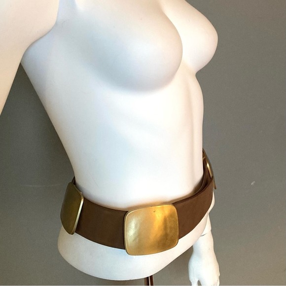 Donna Karan belt small leather chunky metal hardware western brown metallic main image 8